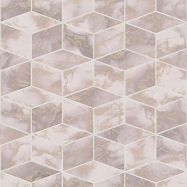 PROFHOME 378632-GU Grafik Tapete Geometrisch schimmernd Rosa Gold Weiß 0,53 günstig online kaufen