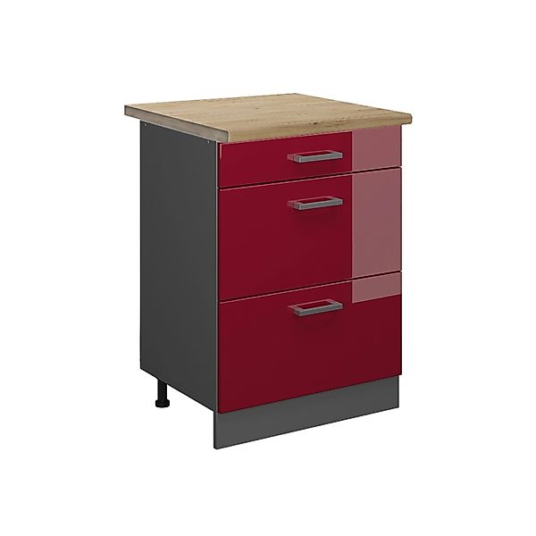 Vicco Küchenunterschrank R-Line Bordeaux Hochglanz/Anthrazit 60 cm mit Schu günstig online kaufen