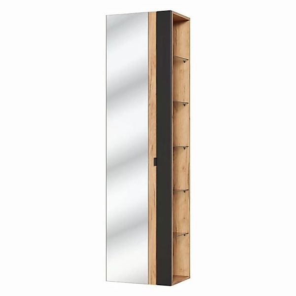 Lomadox Badezimmer Hochschrank mit Spiegel TOSKANA-BLACK-56 in seidenmatt a günstig online kaufen