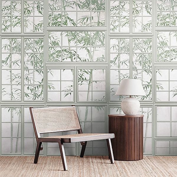 PROFHOME 398461-GU Fototapete 3D Matt Grau Grün Weiß 1,59 m x 2,8 m 0,53 m günstig online kaufen