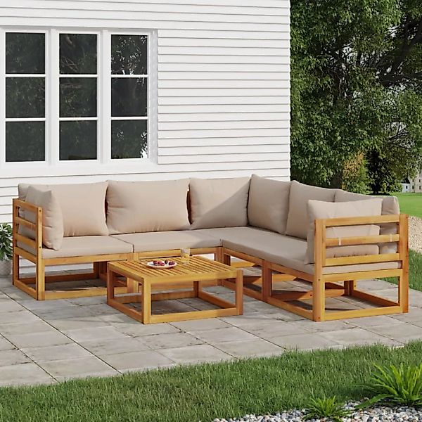 Vidaxl 6-tlg. Garten-lounge-set Mit Taupe Kissen Massivholz günstig online kaufen