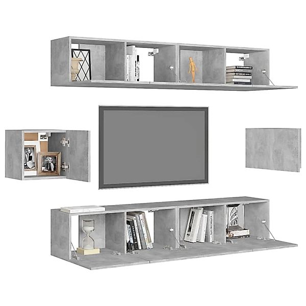 6-tlg. Tv-schrank-set Betongrau Spanplatte günstig online kaufen