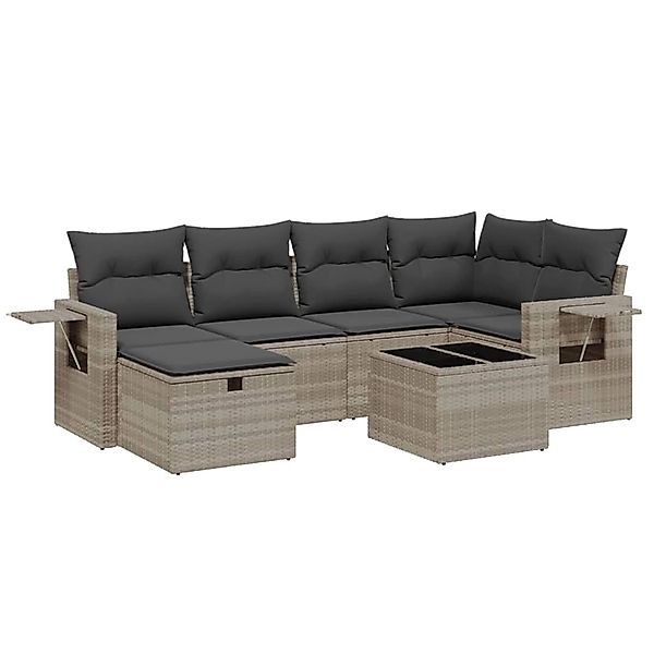 vidaXL 7-Tlg Garten-Sofagarnitur mit Kissen Hellgrau Poly Rattan 3263808 günstig online kaufen