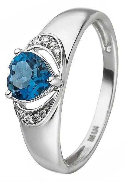 JOBO Fingerring "Herz-Ring", 585 Weißgold mit Blautopas und 8 Diamanten günstig online kaufen