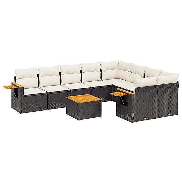 vidaXL 10-Tlg Garten-Sofagarnitur mit Kissen Schwarz Poly Rattan 3259550 günstig online kaufen