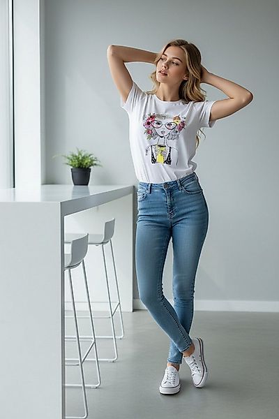 Zuckerwatte Print-Shirt Rundhalsshirt mit Boho Frontdruck aus 100% Baumwoll günstig online kaufen
