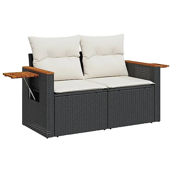vidaXL Gartensofa mit Kissen 2-Sitzer Schwarz Poly Rattan 366021 günstig online kaufen