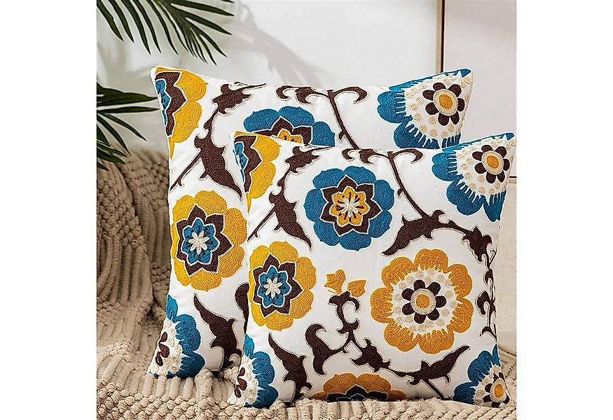 BYSURE Kissenbezüge Bestickte Blumen Kissenhülle 45x45cm, (2 Stück), Kissen günstig online kaufen