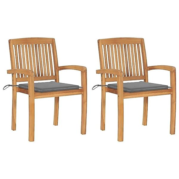 vidaXL Gartenstühle 2 Stk mit Grauen Kissen Massivholz Teak 3063253 günstig online kaufen