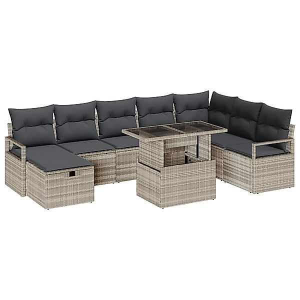 vidaXL Garten-Sofa-Set mit Kissen 9-Tlg Hellgrau Poly Rattan 3359819 günstig online kaufen