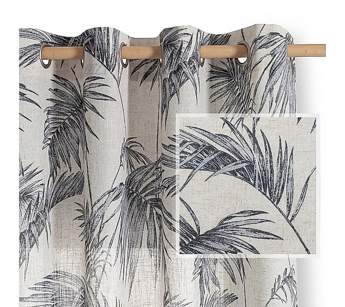 Restilo Gardine Gardine Ösen Vorhang Leinen Microfaser Palmen Blätter Muste günstig online kaufen