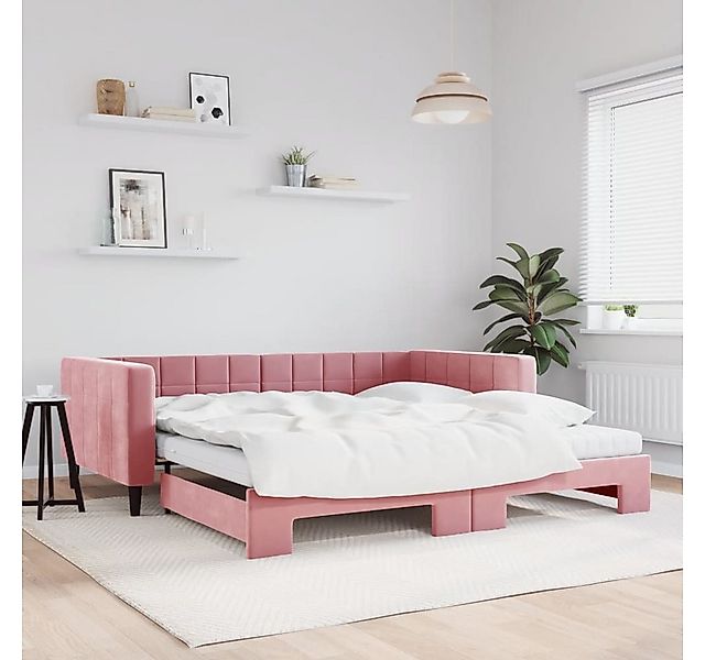 vidaXL Bett, Tagesbett Ausziehbar mit Matratzen Rosa 100x200 cm Samt günstig online kaufen