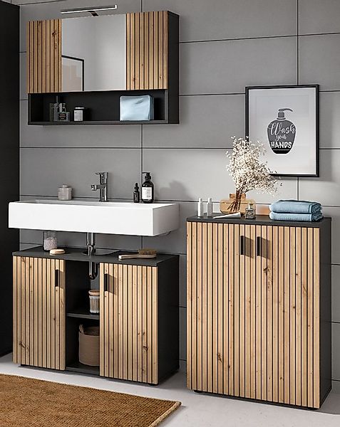 Inn.Furn Badmöbel-Set Livia, (Badezimmer in Eiche Artisan mit Rillen, Set 3 günstig online kaufen