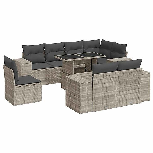 vidaXL 9-Tlg Garten-Sofagarnitur mit Kissen Hellgrau Poly Rattan 3326823 günstig online kaufen