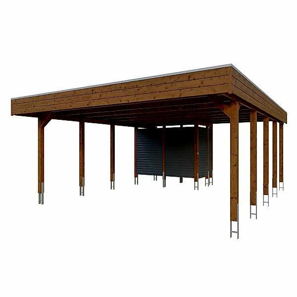 Skan Holz Carport Friesland Hybrid 557 cm x 708 cm Nussbaum günstig online kaufen