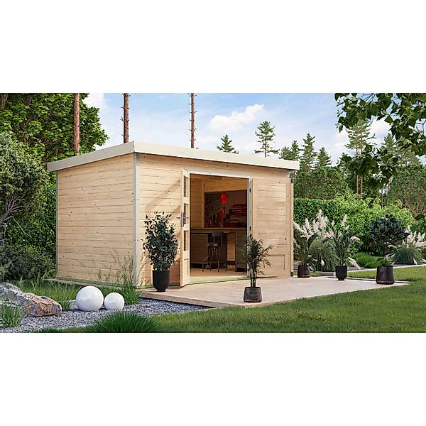Karibu Gartenhaus Domingo 7 A Naturbelassen/Weiß 219 x 360 x 240 cm günstig online kaufen