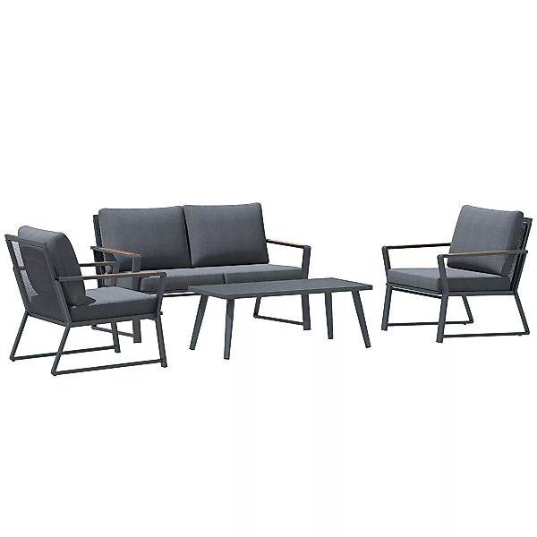 Outsunny Gartenmöbelset für 4 Personen Sofa Sessel Beistelltisch Polyrattan günstig online kaufen