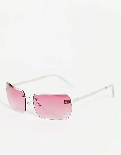 ASOS DESIGN – Rahmenlose Sonnenbrille in Rosa mit rosafarbenen Gläsern und günstig online kaufen