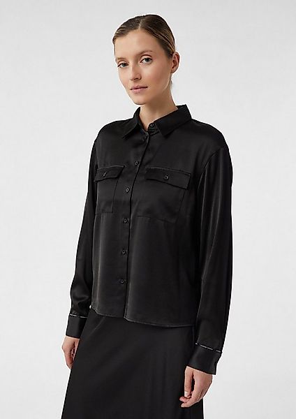 comma Langarmbluse Bluse Verkürzte Satinbluse mit aufgesetzten Brusttaschen günstig online kaufen