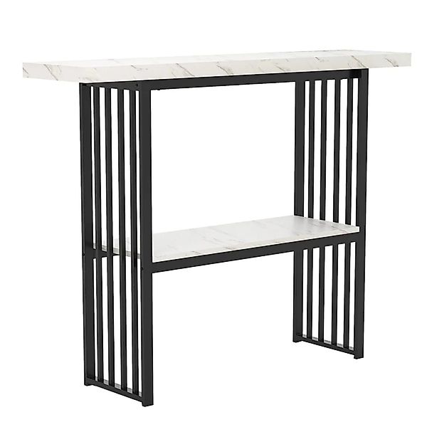 Costway Beistelltisch Marmor Optik 2 Ebenen Konsolentisch Weiß & Schwarz günstig online kaufen