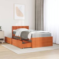 vidaXL Bett mit Schubladen und Matratze Wachsbraun 90x190 Massivholz2011554 günstig online kaufen