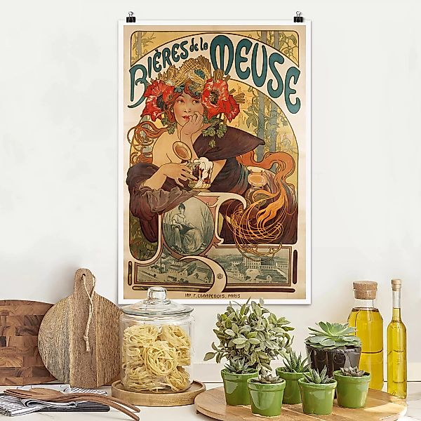 Poster Kunstdruck - Hochformat Alfons Mucha - Plakat für La Meuse Bier günstig online kaufen