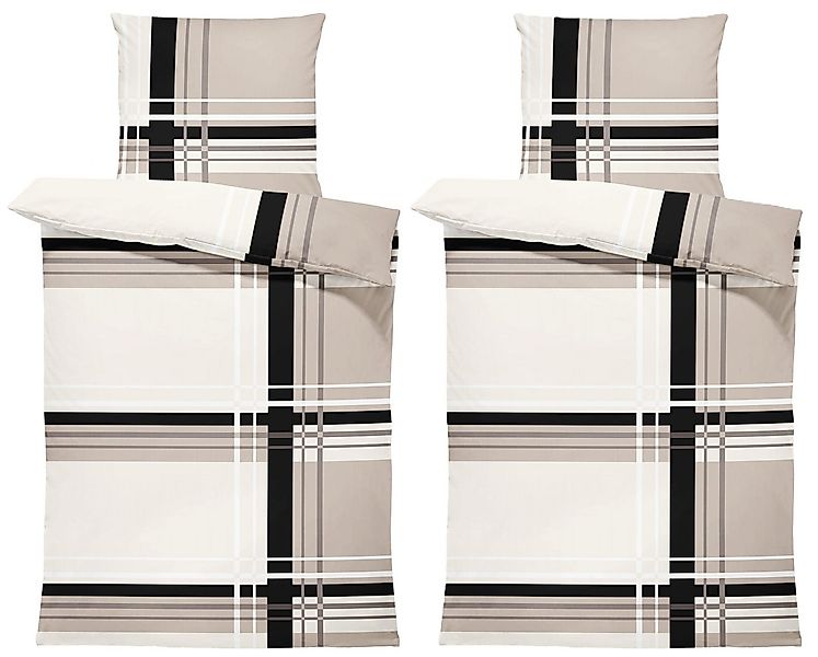 One Home Bettwäsche Adzo Winter, Biber, 4 teilig, modern gestreift grafisch günstig online kaufen