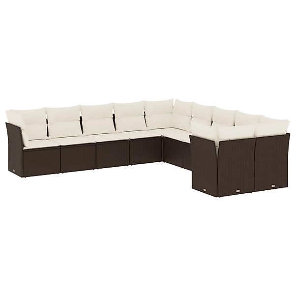 vidaXL 10-Tlg Garten-Sofagarnitur mit Kissen Braun Poly Rattan 3250082 günstig online kaufen