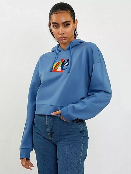 Freshlions Hoodie Freshlions Hooded Crop Sweatshirt Love Embroidery blau M günstig online kaufen