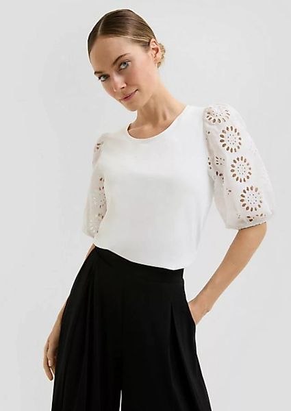 s.Oliver BLACK LABEL Kurzarmshirt T-Shirt mit Puffärmel aus Broderie Anglai günstig online kaufen