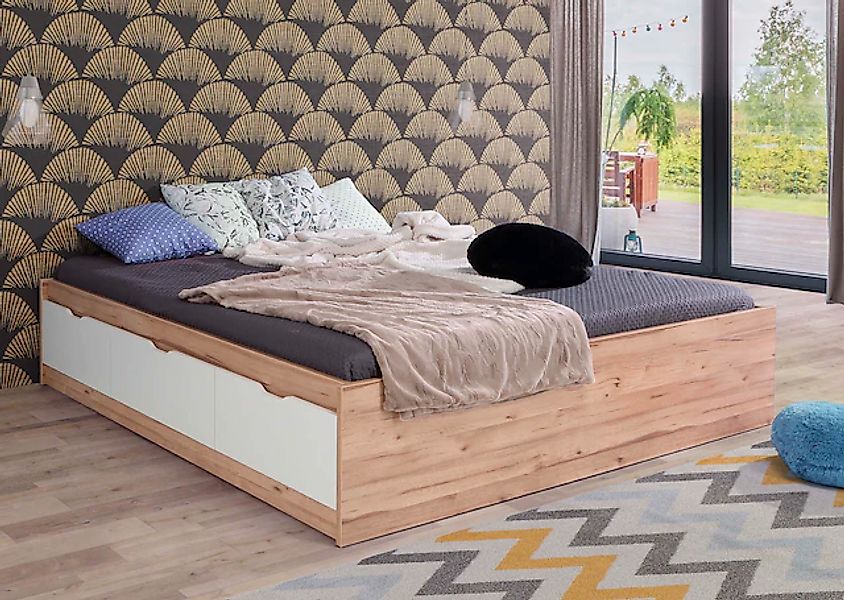 FORTE Stauraumbett »Vankka, viel Stauraum, skandinavisches Design«, mit 3 S günstig online kaufen
