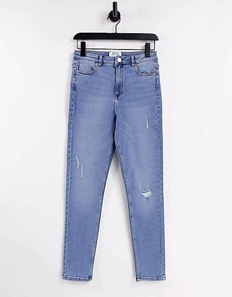 Miss Selfridge – Lizzie – Zerrissene Authentic-Jeans in mittelblauer Waschu günstig online kaufen