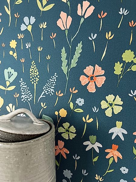 Newroom Vliestapete, Blau Tapete Floral Blumen günstig online kaufen