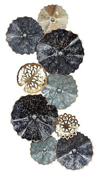 Levandeo® Metallbild, 3D Wandbild 47x98cm Ringe Kreise Metall Blau Schwarz günstig online kaufen