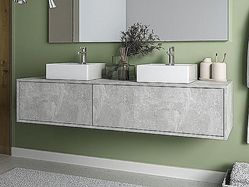 Waschbeckenunterschrank hängend mit Doppelwaschbecken - Betongrau - L150 cm günstig online kaufen