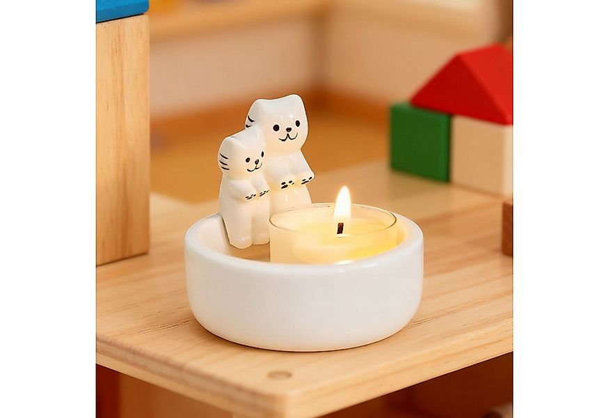 OKWISH Kerzenhalter Teelichthalter Keramik Kerzenständer Katzenfigur (Gefer günstig online kaufen