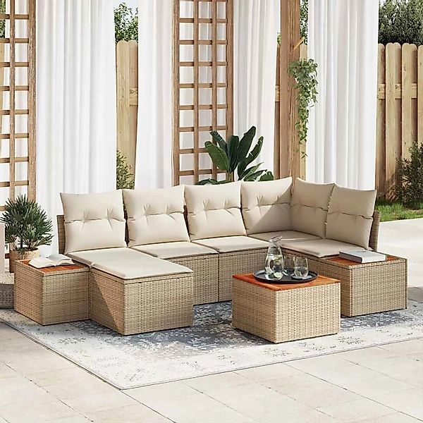 vidaXL Garten-Sofa-Set mit Kissen 7-Tlg Beige Poly Rattan 3348127 günstig online kaufen