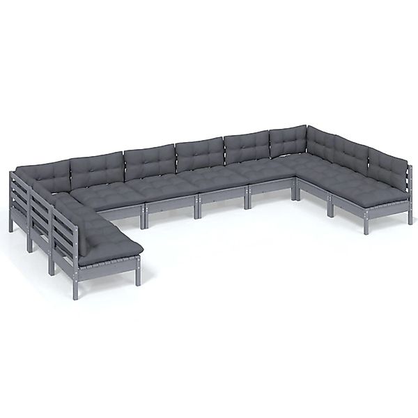 vidaXL 10-tlg Garten-Lounge-Set mit Kissen Grau Kiefer Massivholz Modell 32 günstig online kaufen