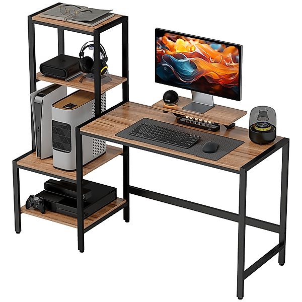 HOMCOM Schreibtisch Computertisch mit Monitorständer, CPU-Ständer, Bürotisc günstig online kaufen