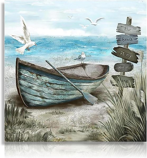 Dazzlewall Leinwandbild Küste Leinwand Möwe Boot günstig online kaufen