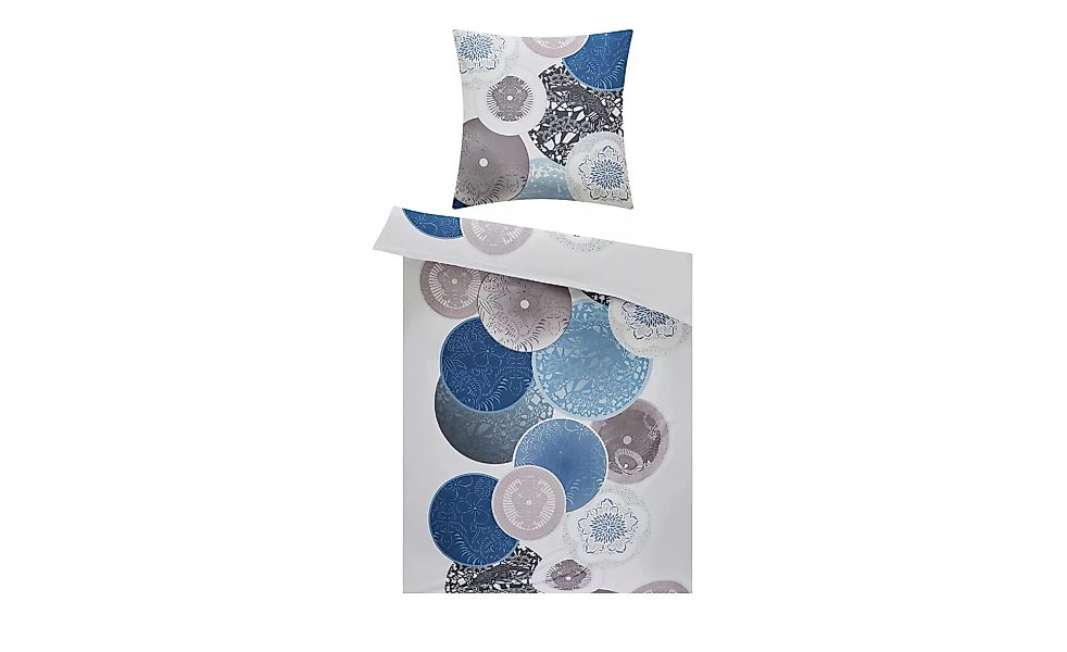 AURO Satin Bettwäsche  Kreise - blau - 100% Baumwolle - 135 cm - Bettwaren günstig online kaufen
