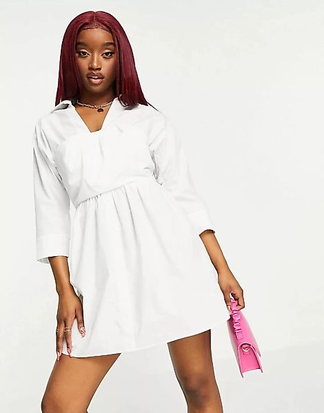 ASOS DESIGN – 2-in1-Mini-Hemdkleid aus Baumwolle mit kurzem, trägerlosem Ob günstig online kaufen