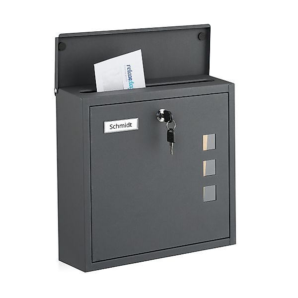 relaxdays Wandbriefkasten Briefkasten mit Sichtfenster, Anthrazit günstig online kaufen