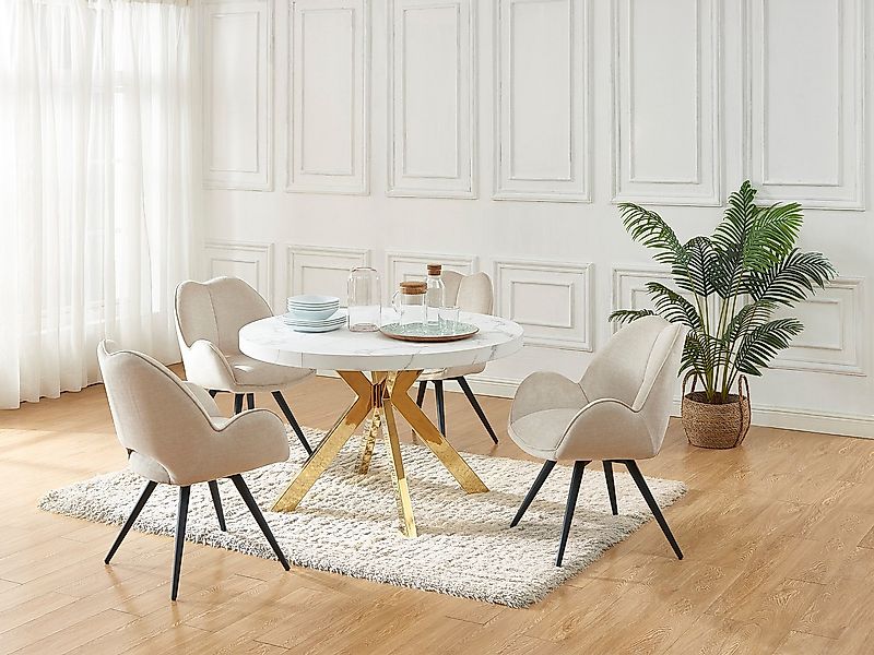 Esstisch - ausziehbar - 4 bis 8 Personen - MDF & Stahl - Marmor-Optik Weiß günstig online kaufen