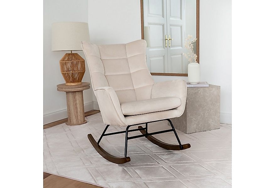 Qiyano Schaukelstuhl Medira Beige Samtstoff mit Metallgestell und Holzkufen günstig online kaufen