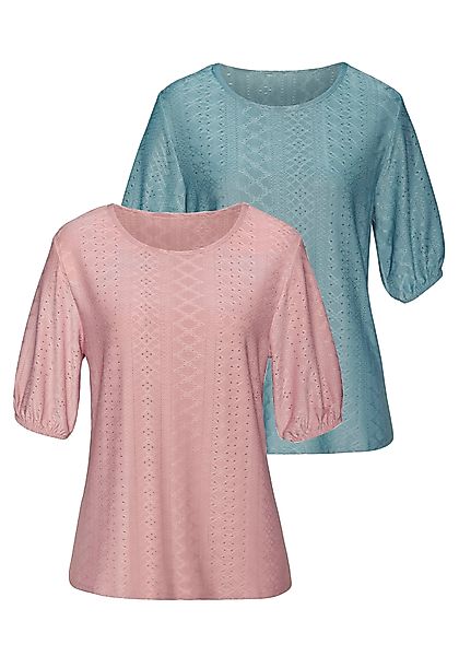 Vivance Kurzarmshirt "mit Lochstickerei", (2er-Pack), aus pflegeleichter Qu günstig online kaufen