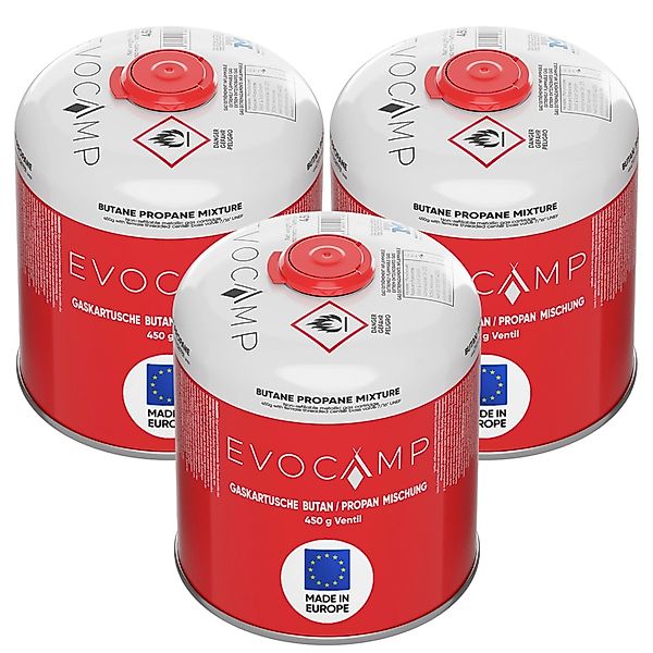 Evocamp Propan Butan 3 Stück Gaskartusche 450g Schraubkartusche Eurogewinde günstig online kaufen