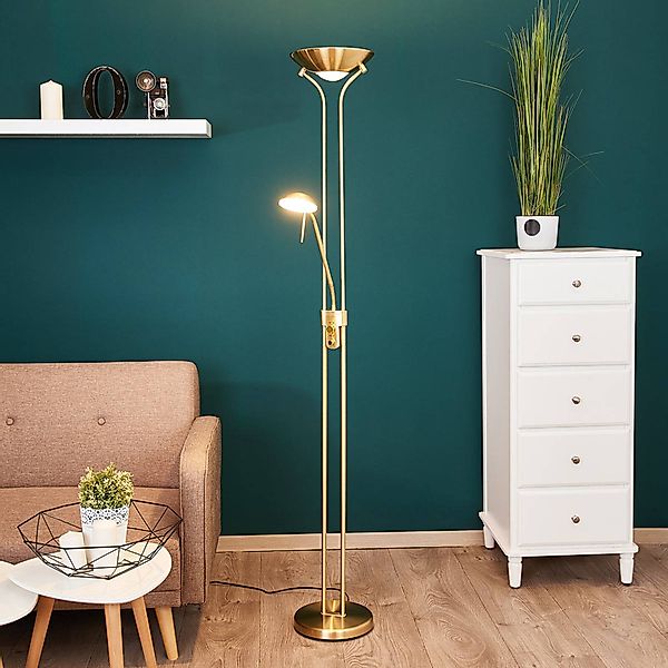 Lindby LED-Standleuchte Josefin, messing, Leselicht, dimmbar günstig online kaufen
