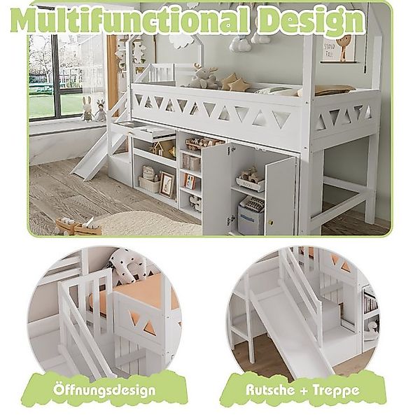 STILVORA Kinderbett 90×200 Bettgestell mit Rutsche & Stauraum,Funktionsbett günstig online kaufen