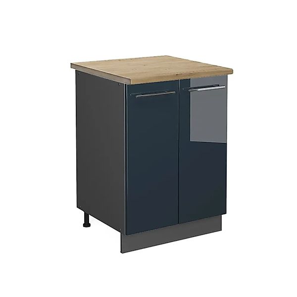 Vicco Küchenunterschrank Fame-Line Dunkelblau Hochglanz/Anthrazit 60 cm AP günstig online kaufen